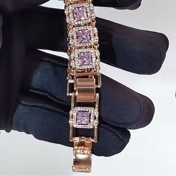 Elegant 14K Gold Plated RoseGold Pink Bracelet - Picture 5 of 9